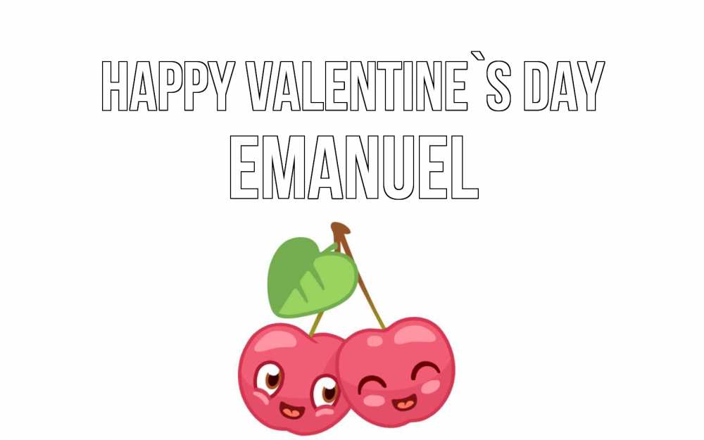 Greetings card с именем, Emanuel Happy Valentine`s Day две вишенки пара на 14 февраля Greetings with text for free download 